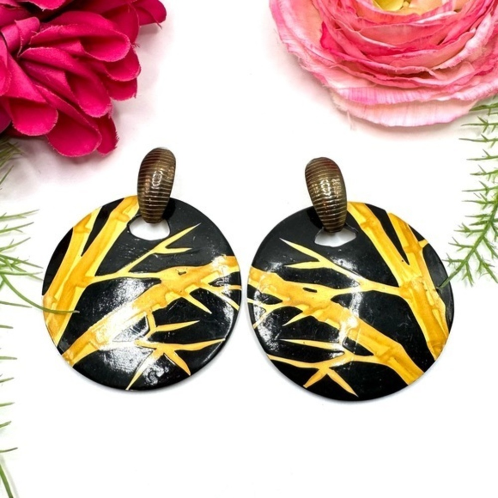 VINTAGE⚜️RETRO Bamboo Abstract Statement Hoop Earrings